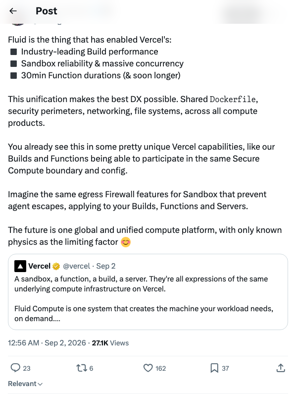 Vercel CEO Guillermo Rauch:Fluid统一所有计算产品,未来单一全球平台