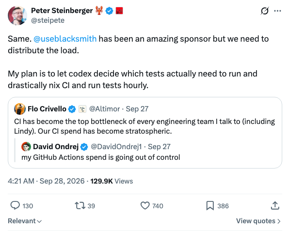 OpenClaw 创始人 Peter Steinberger：让 codex 决定跑哪些测试，把 CI 砍掉