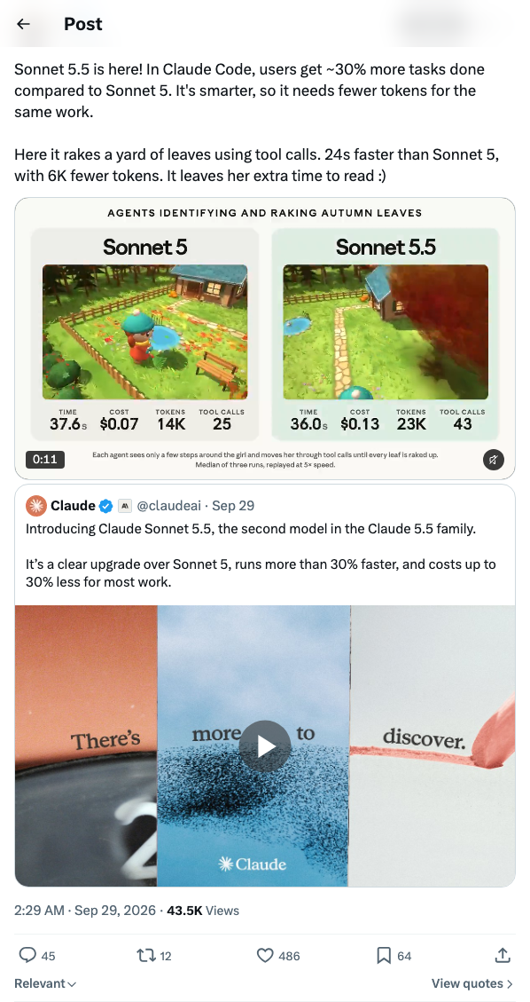 Claude Code产品经理：Sonnet 5.5让用户多完成约30%任务，现场演示耙一院子树叶