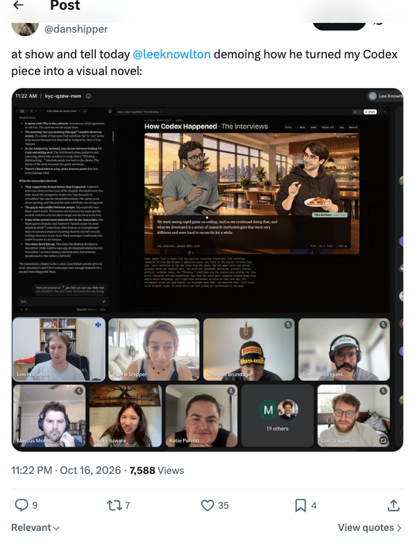 Dan Shipper：同事把我写的 Codex 文章直接改造成一部视觉小说